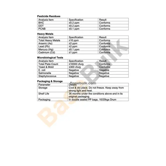 Phytosterol 99% white fine powder specification image