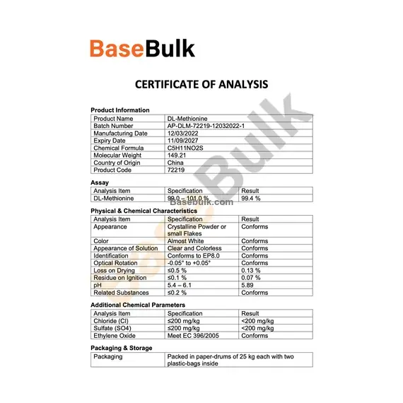 DL-Methionine crystalline powder or small flakes, RM0000243