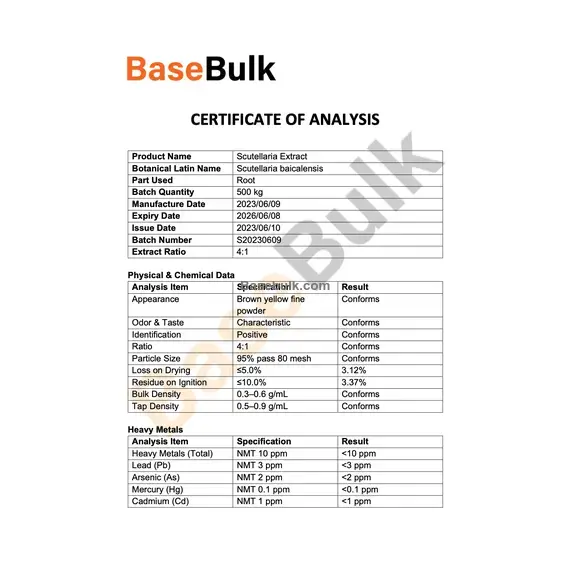Scutellaria Extract 4:1 physical and chemical specification sheet RM0000248