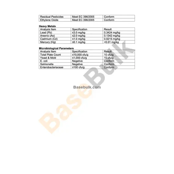 Cinnamon extract 10:1 assay and specification sheet RM0000254
