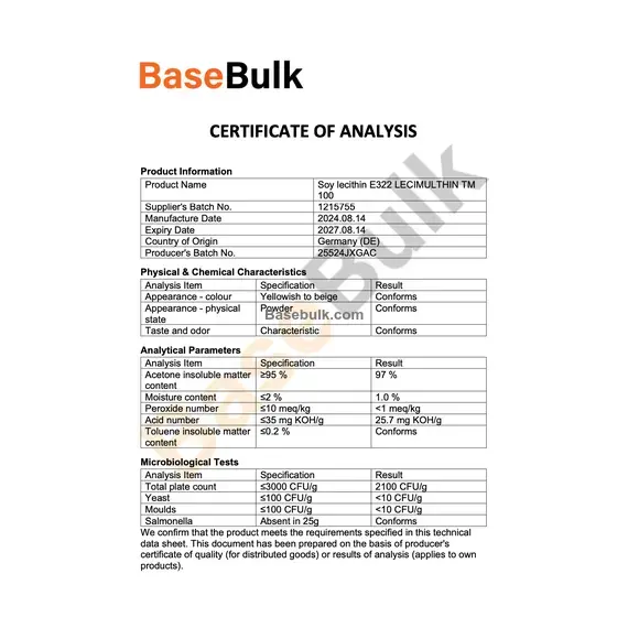 SOY LECHITHIN Phospholipids S40LV technical data sheet specifications