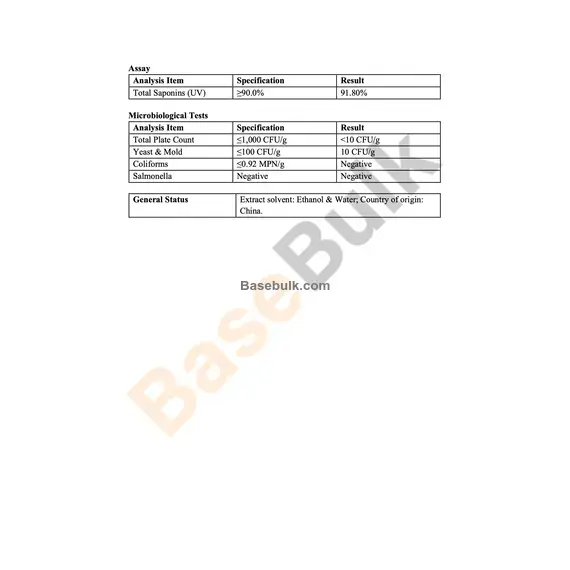 Tribulus Terrestris 15:1 Extract 90% saponins specification sheet