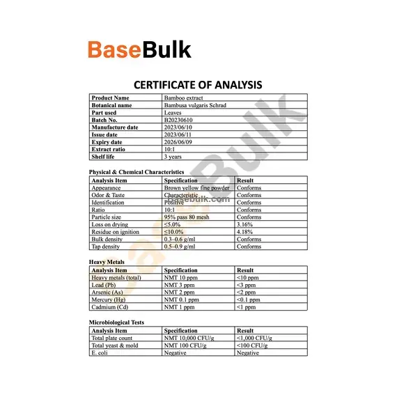 Bamboo shoot extract 10:1 brown yellow fine powder RM0000297