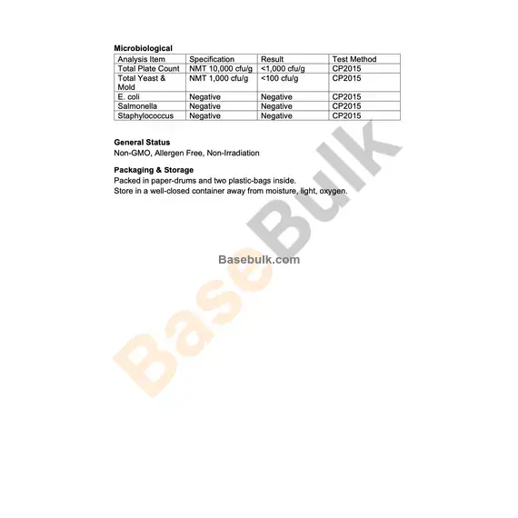 Citrus Aurantium Extract Hesperidin 90% specification sheet RM0000303
