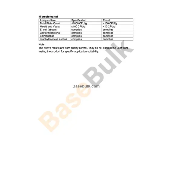 Calcium carbonate DC type 140 H quality control specification sheet RM0000311