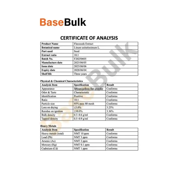 Flaxseed extract 4:1 specification sheet, RM0000320