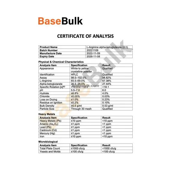 L-Arginine Alpha-Ketoglutarate AAKG 2:1 Spezifikationsblatt RM0000329