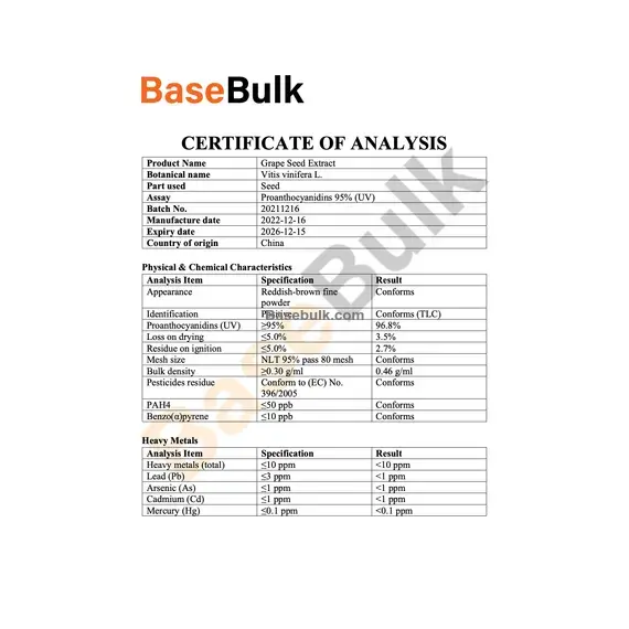 Grape seed extract 25:1 with 95% proanthocyanidins specification