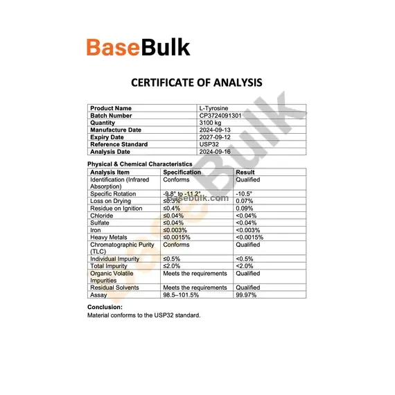 L-Tyrosine specification analysis sheet, USP32 standard