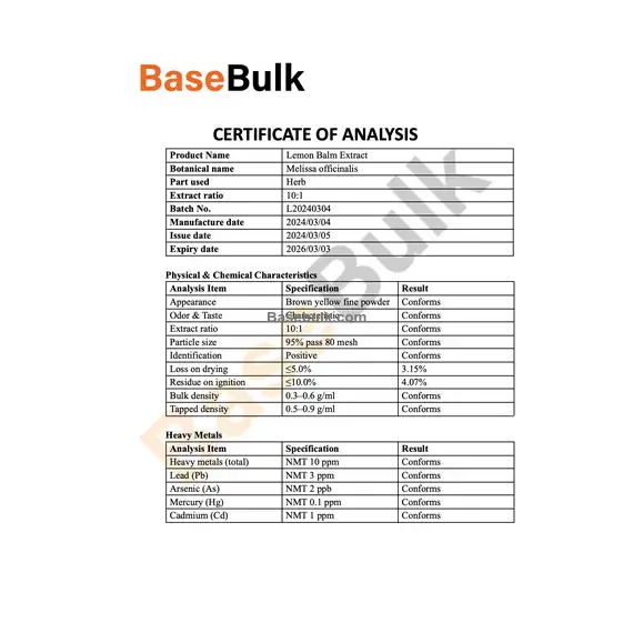 Lemon Balm extract 10:1 brown yellow fine powder RM0000384