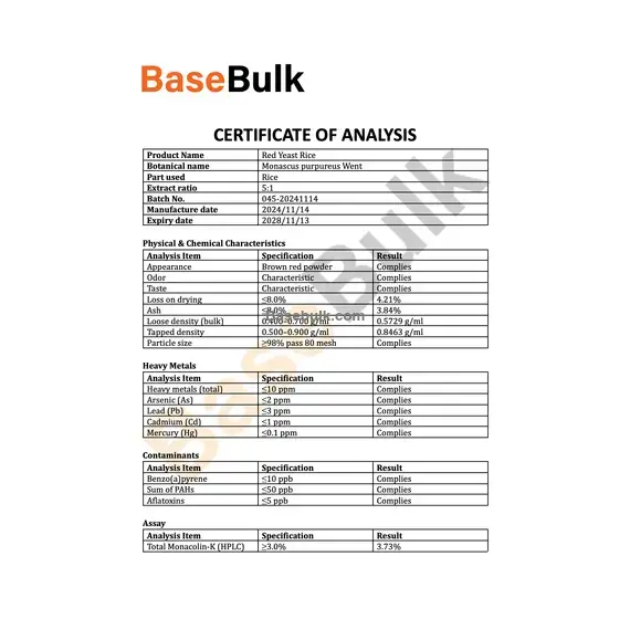 Red yeast extract 5:1 powder, 3% Monocolin K