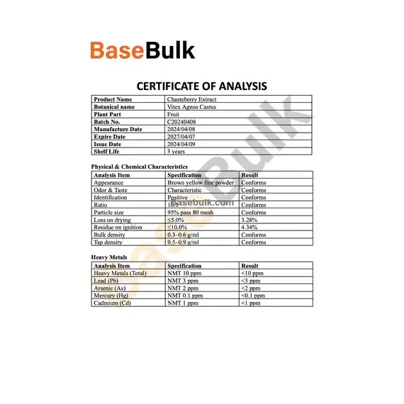 Chaste tree berry extract 10:1 specification sheet RM0000412
