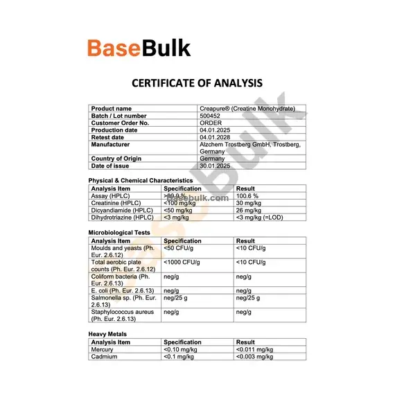 Creapure® Creatine powder creatine monohydrate specification analysis