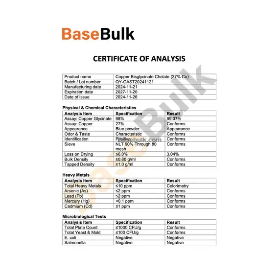Copper Bisglycinate Chelate 27% Cu blue powder RM0000471