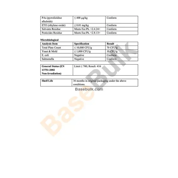 Bitter Orange Extract 6% Synephrine HPLC fine powder specification sheet