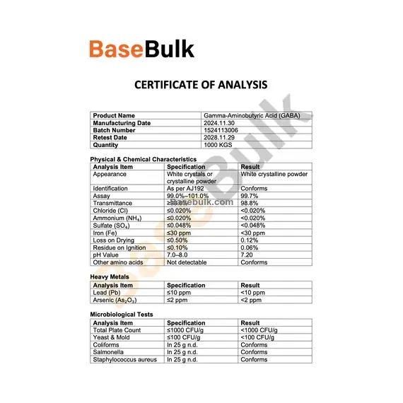 Gamma-Aminobutyric Acid GABA specification sheet for RM0000492