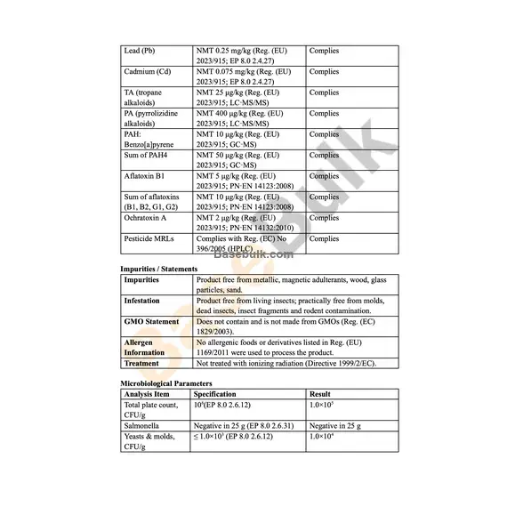 Hawthorn Berry FRUIT organoleptic and specification analysis sheet RM0000502