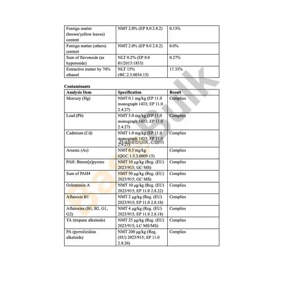 Motherwort herb organoleptic and specification sheet