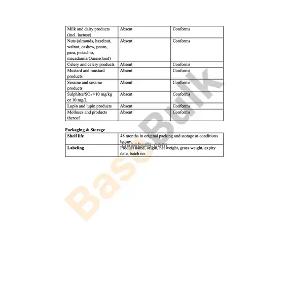 Motherwort herb organoleptic and analysis specification screenshot
