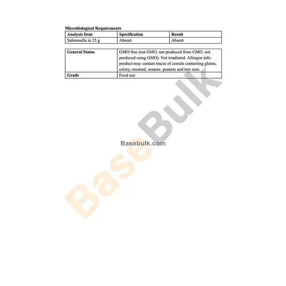 Topinambur (Helianthus tuberosus) powder organoleptic specification