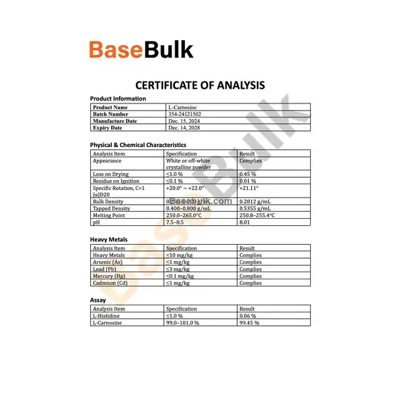 L-Carnosine physical and chemical specification sheet