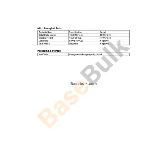 L-Carnosine specification sheet with physical, chemical and microbiological analysis