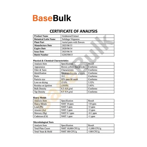 Goldenrod extract 10:1 specification sheet, RM0000518