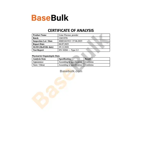 Synthetic Lime Flavour physical and organoleptic data analysis
