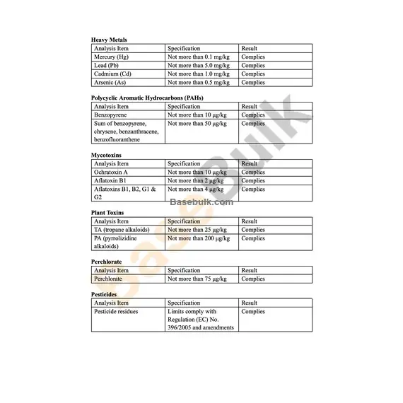 Milk Thistle FRUIT product specifications and analysis sheet RM0000523